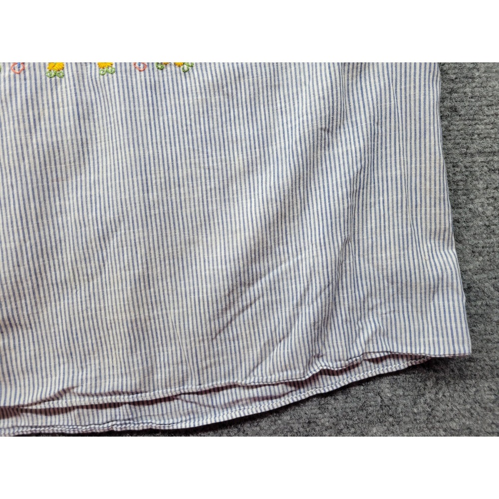 Madewell Embroidered Stripe Peasant Top Blue White Short Sleeve G4356 Medium - Picture 10 of 15